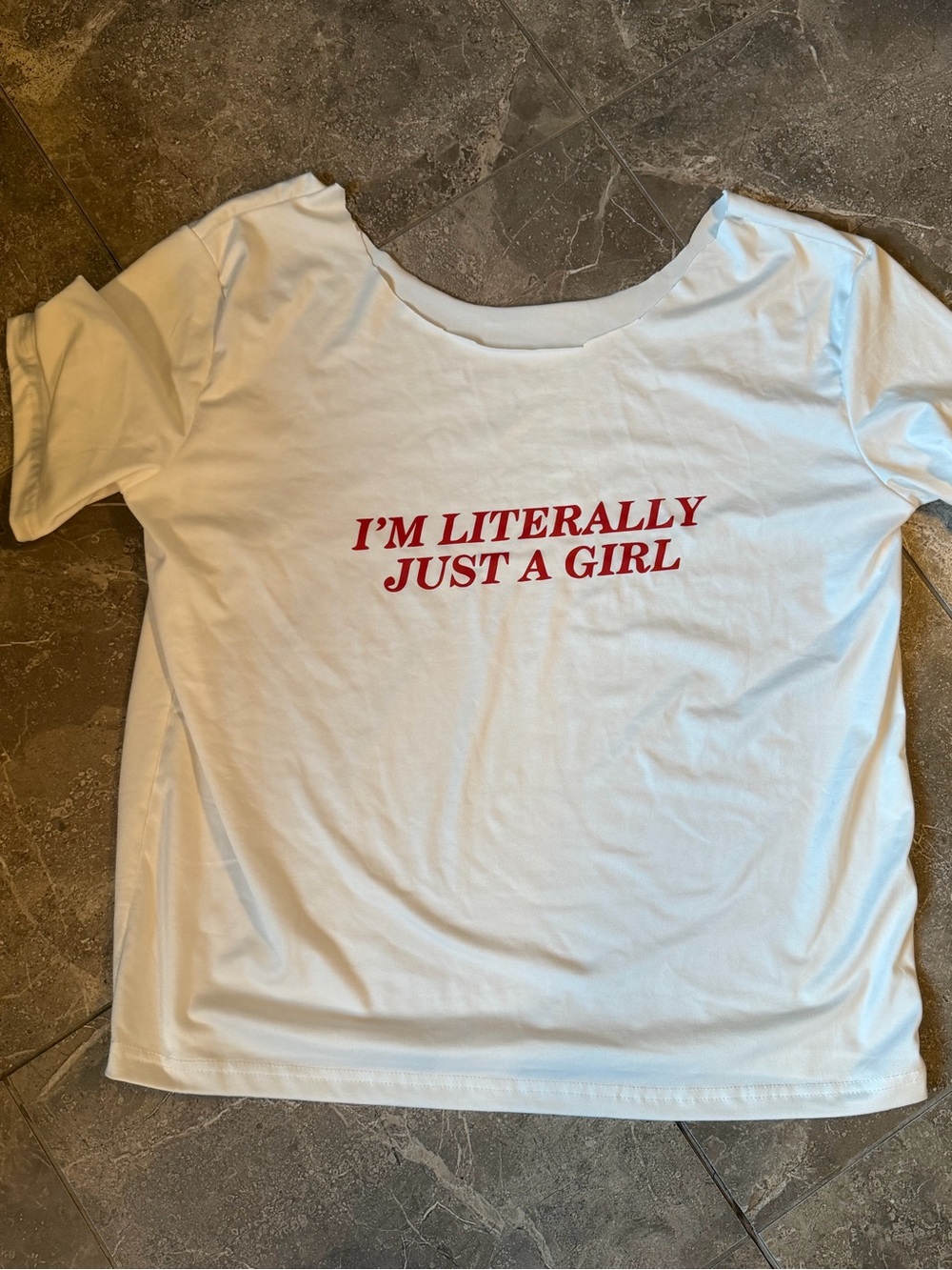 Women's White Graphic Tee with Red Slogan